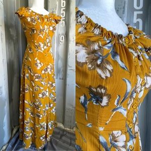 Catch Me Gold/Yellow Ruffle Floral Maxi Dress XS/S